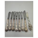 (8) French Scroll Silver Butter Spreader knife