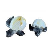 2 Natural Stone Carved Sea Turtles Hatching Eggs