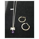 Bow Necklace w/Purple Stone, Earrings