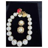 Faux Pearl Necklace w/Clip-On Earrings