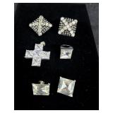 (2) Pr Clip-On Earrings, Cross Pendant, Ring