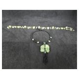 Green Glass Bean Chain & Green Stone Choker