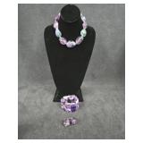 Purple Stone Necklace, Bracelet & Earrings