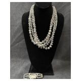 Smokey Gray Crystal Glass Necklace & Watch