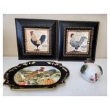 (2) Rooster Prints, Ceramic Rooster & Rooster