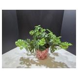 Red & White Pot w/ Faux Plant