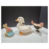 Ceramic Duck, Resin Rabbit & Ceramic & Metal Bird