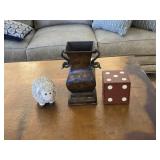 Lamb, Metal Vase & Wooden Die