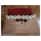 Rug, lampshades and throw pillows