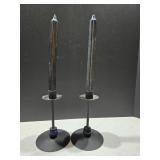 (2) Metal Candlestick Holders & 2 Candles
