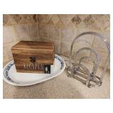 Rae Dunn Recipe Box, Corelle Plate, Napkin Holder