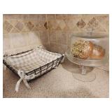 Wire Basket & Small Glass Cake Tray