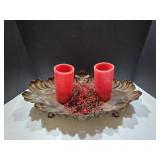 Metal Footed Dish w/Candles