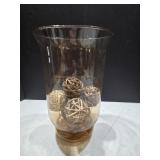 Amber Vase w/Decorative Balls