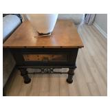 Wooden Side Table Hammered Copper Top &Drawer