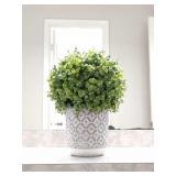 Grey & White Pot w/Faux Plant