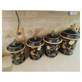 (4) Black & Floral Ceramic Cannisters