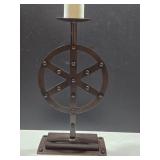 17" Sculptural Iron Wheel Candle Holder & Candle