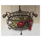 Large Metal Basket w/Faux Fruit