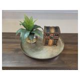 Round Metal Tray, Faux Plant in Vase & D