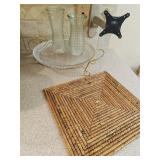 Glass Vases, Tray, Woven Trivet