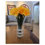 Striped Mason Jar w/Faux Daffodils