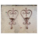 (2) Double Heart  Metal Decor 16"x9"