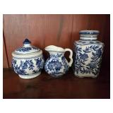 Blue & White Creamer & Sugar Set + Jar