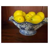 Blue & White Bowl w/Faux Lemons