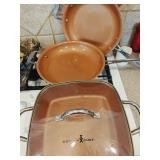 (3) Copper Coat Pans/ Roaster Pot