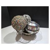 (3) Decorative Orbs & Metal Basket (3) Decorative Orbs & Metal Basket
