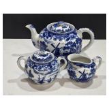 Blue & White Japanese Tea Pot, Sugar & Creamer Set Blue & White Japanese Tea Pot, Sugar & Creamer Set