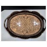 15"x10.5" Vintage Beaded  Platter Under Glass 15"x10.5" Vintage Beaded  Platter Under Glass