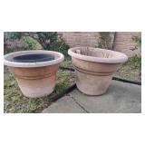 Large decorative outside plastic pots. As is. Large decorative outside plastic pots. As is.