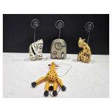 (3) Wooden Animal Picture Holders & Giraffe Toy (3) Wooden Animal Picture Holders & Giraffe Toy