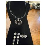 Geometric Necklace & (2) Prs Earrings