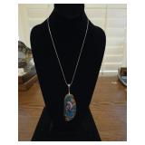 Sterling Silver Hand Painted Stone Necklace