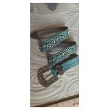 Teal Leather & Rhinestone Belt