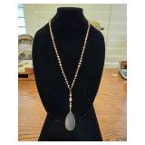 Beaded Polished Stone Drop Necklace