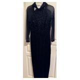 J Harris Black Sequin Velvet Body Con Dress Medium