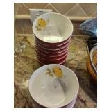 (11) Red Bottomed Plastic Bowls Yellow Flowers
