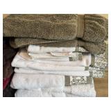 White & Olive Green Towels, Hand Towels,