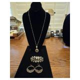 Gold & Silver "V" Necklace, Champagne Stone