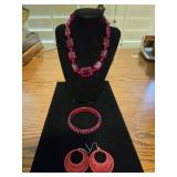 Red Beaded Necklace, Bracelet & Earrings