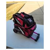 Bowling ball bag with bowling ball and women