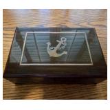 Wooden Jewelry Box w/Metal Sailor