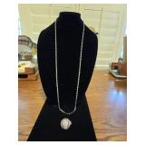 Very Long Rhinestone Necklace + Baseball Ring
