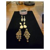 Pink Rhinestone Bracelet, (3) Prs Earrings
