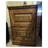 Solid Oak File 2 Drawer Filing Cabinet
