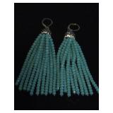 Turquoise Colord Fringe Beaded Earrings